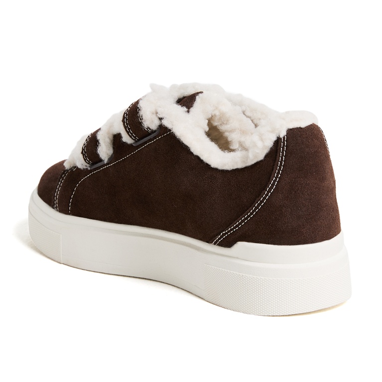 Faux Shearling Sneakers "Rue" Brown